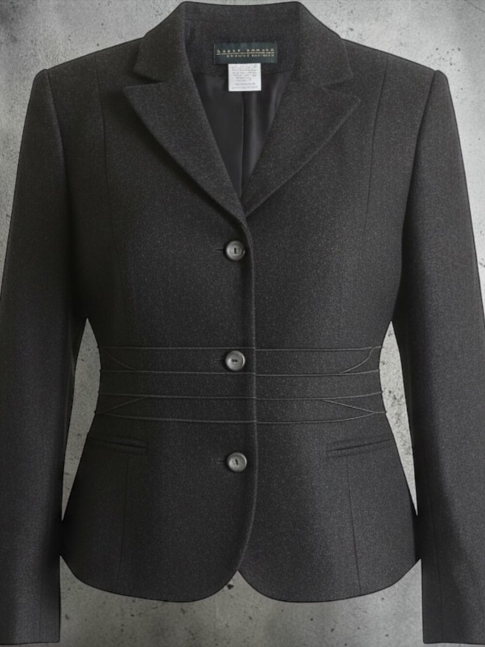 VTG Harve Benard Gray Wool Blazer Cinched Waist Stitching 19" P2P